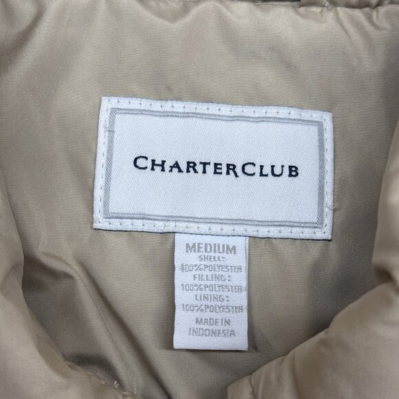 ✅Charter Club Beige Quilted Jacket Womens Size MEDIUM Lightweight Snap/Full Zip - Picture 2 of 8